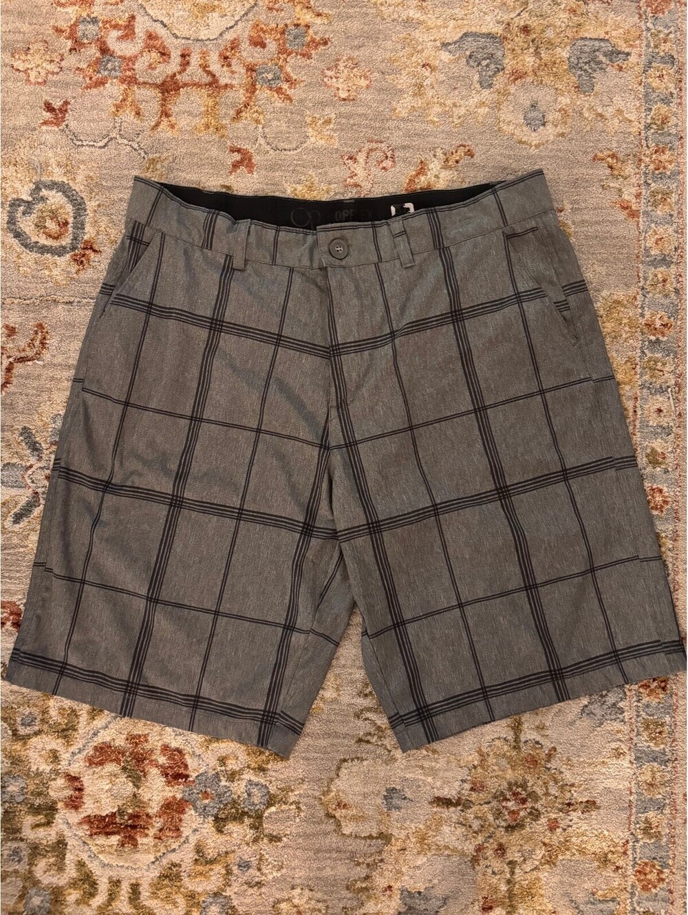 OP Ocean Pacific Flex 4-Way Stretch Gray Plaid Men's Shorts Size 36